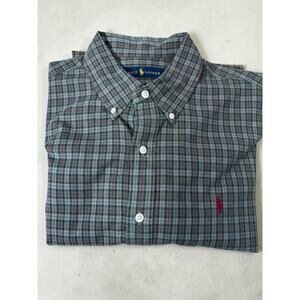 Ralph Lauren Shirt Button Down Men's Large Green Plaid Cotton